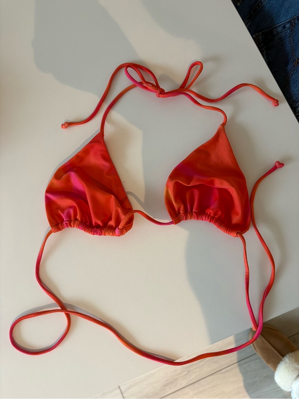 White Fox Boutique Pink-Orange Triangle Bikini Top
